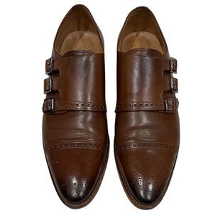 3DM Lifestyle Men's Toecap Triple Monk Leather Dress Shoes BROWN Sz 10 US